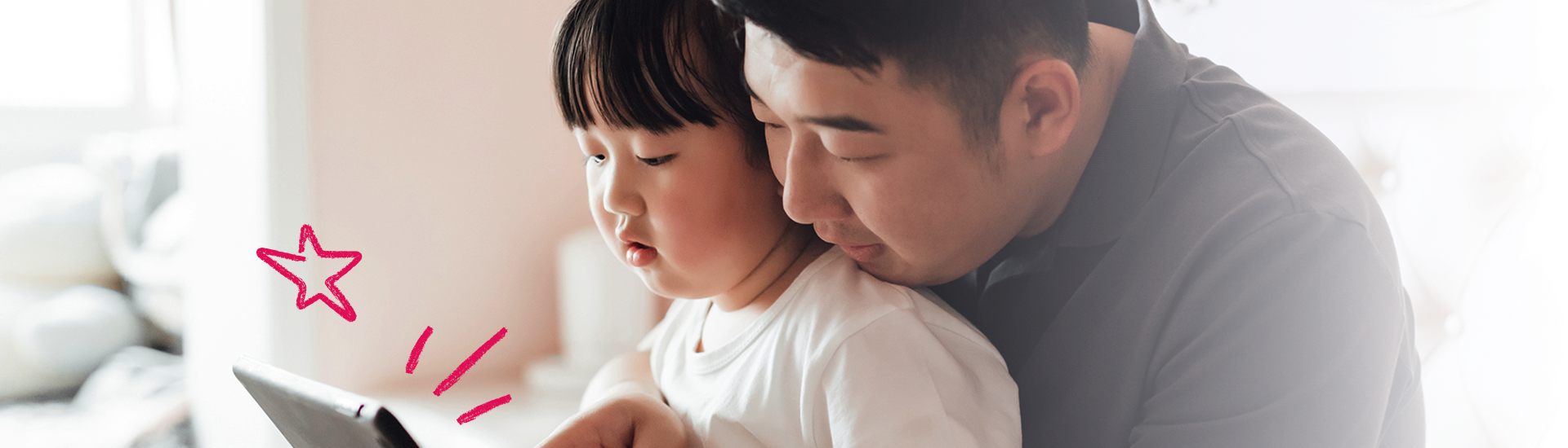 Father and child browsing internet